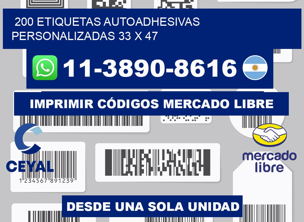 200 Etiquetas autoadhesivas personalizadas 33 x 47