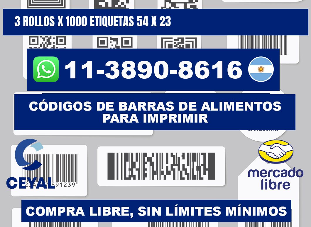 3 rollos x 1000 etiquetas 54 x 23