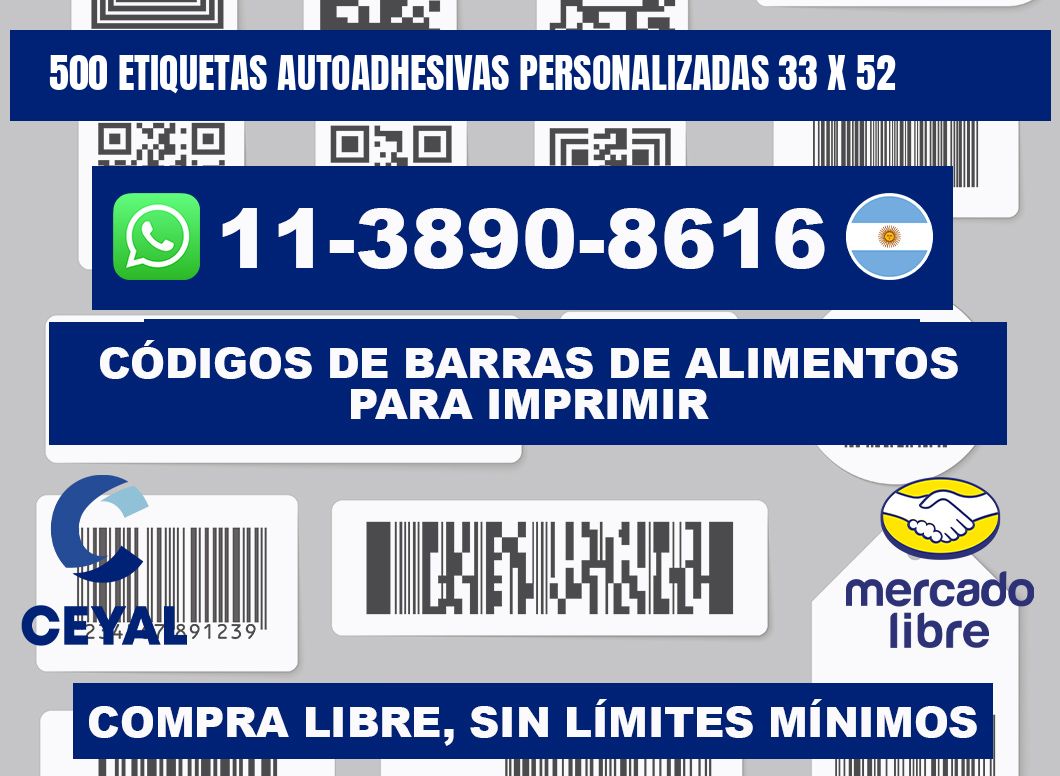 500 Etiquetas autoadhesivas personalizadas 33 x 52