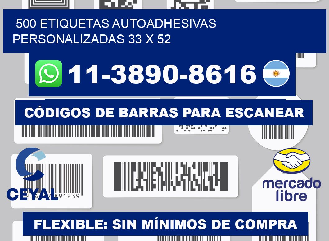 500 Etiquetas autoadhesivas personalizadas 33 x 52