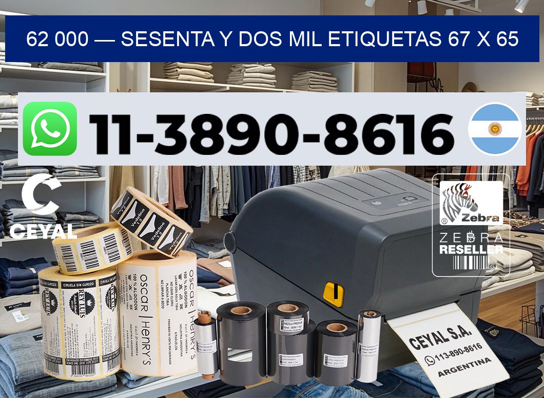 62 000 — sesenta y dos mil etiquetas 67 x 65