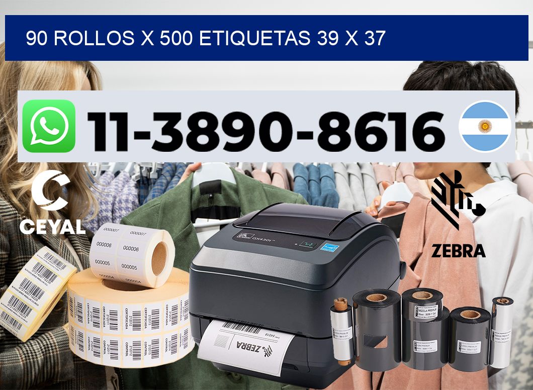 90 rollos x 500 etiquetas 39 x 37
