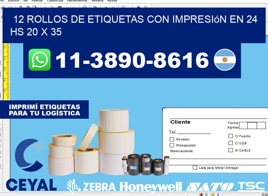 12 rollos de etiquetas con impresión en 24 hs 20 x 35