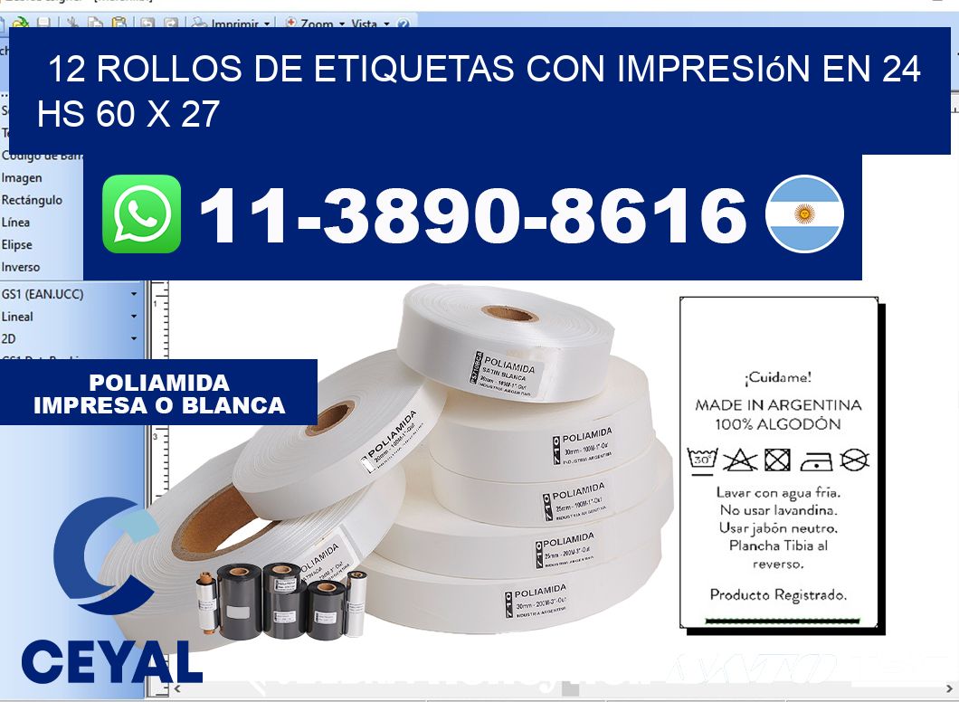 12 rollos de etiquetas con impresión en 24 hs 60 x 27