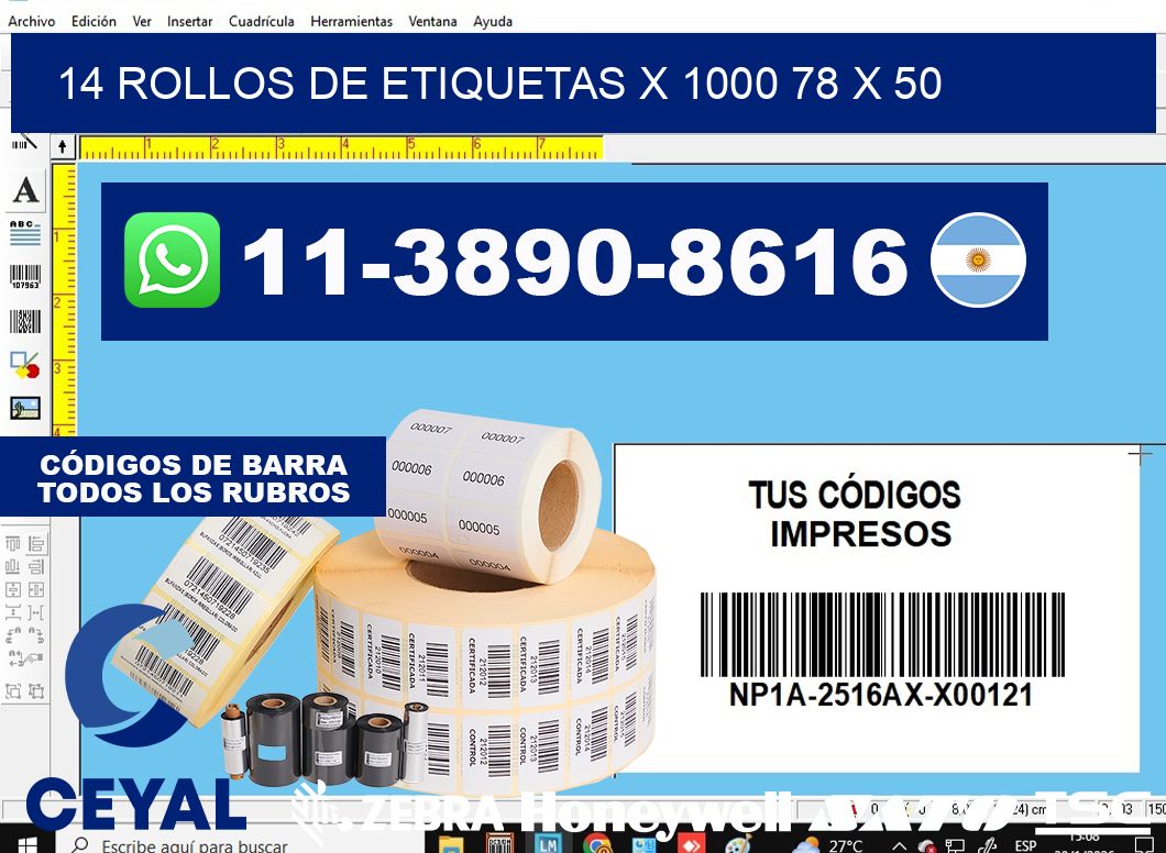 14 rollos de etiquetas x 1000 78 x 50