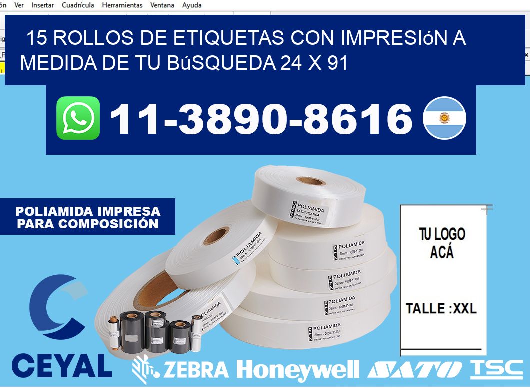 15 rollos de etiquetas con impresión a medida de tu búsqueda 24 x 91