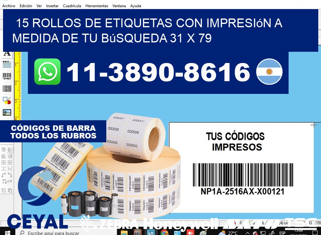 15 rollos de etiquetas con impresión a medida de tu búsqueda 31 x 79