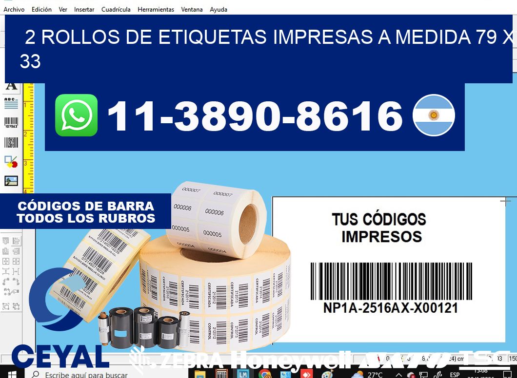 2 rollos de etiquetas impresas a medida 79 x 33