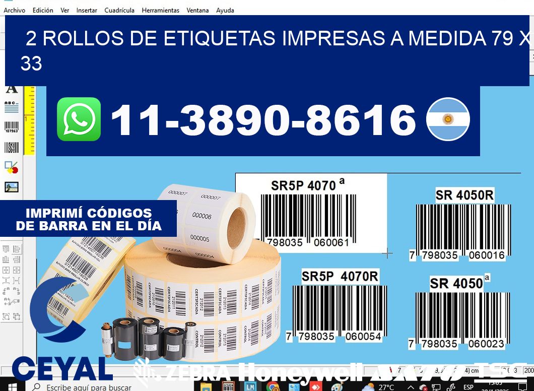 2 rollos de etiquetas impresas a medida 79 x 33