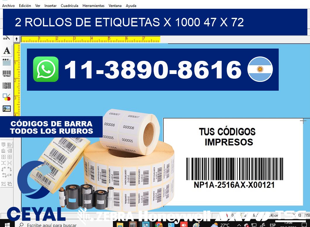 2 rollos de etiquetas x 1000 47 x 72