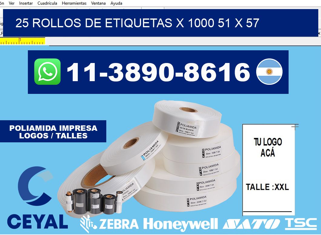 25 rollos de etiquetas x 1000 51 x 57