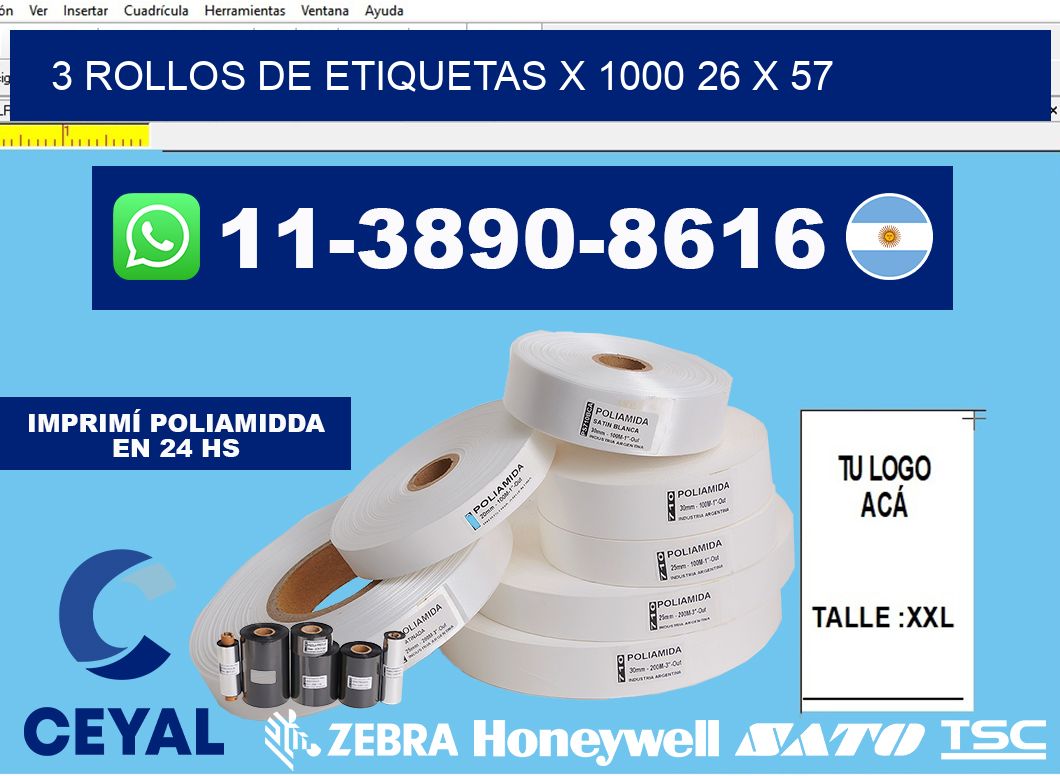 3 rollos de etiquetas x 1000 26 x 57