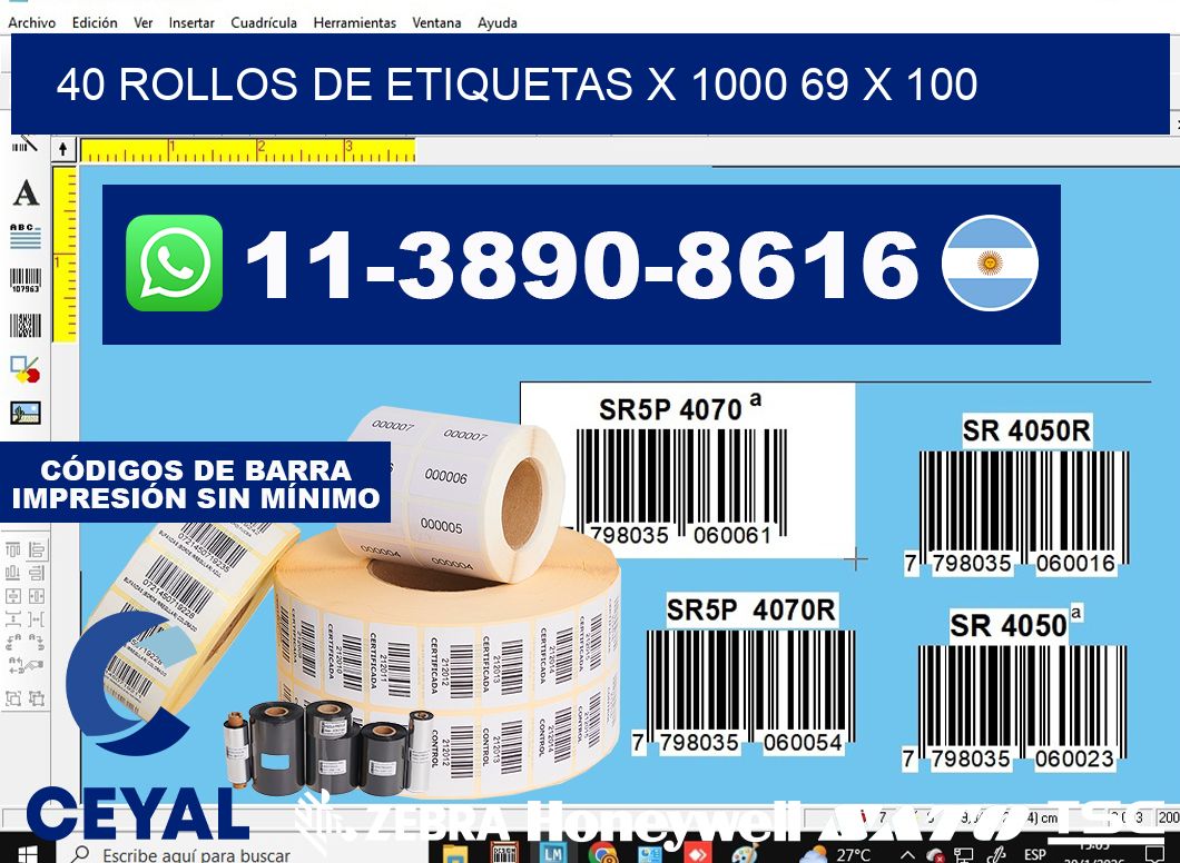 40 rollos de etiquetas x 1000 69 x 100