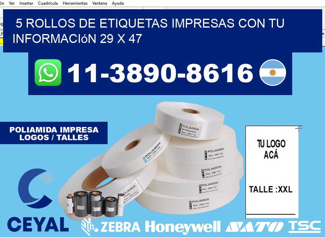 5 rollos de etiquetas impresas con tu información 29 x 47