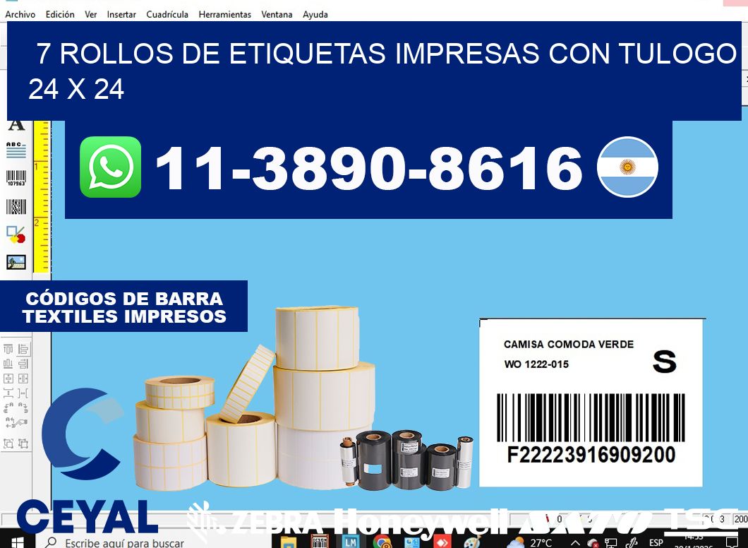 7 rollos de etiquetas impresas con tulogo 24 x 24