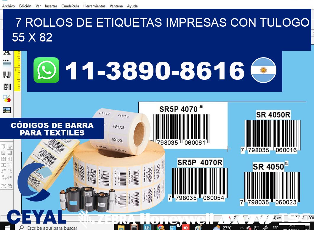 7 rollos de etiquetas impresas con tulogo 55 x 82