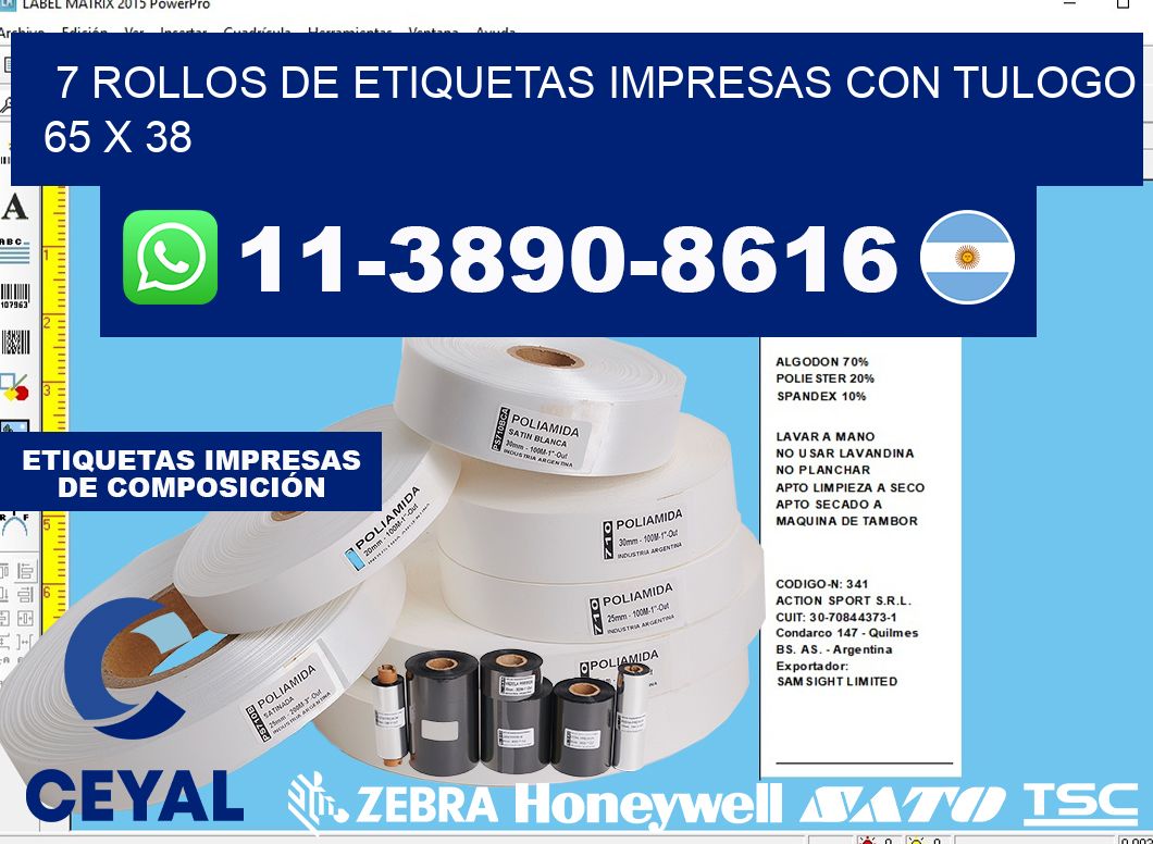 7 rollos de etiquetas impresas con tulogo 65 x 38