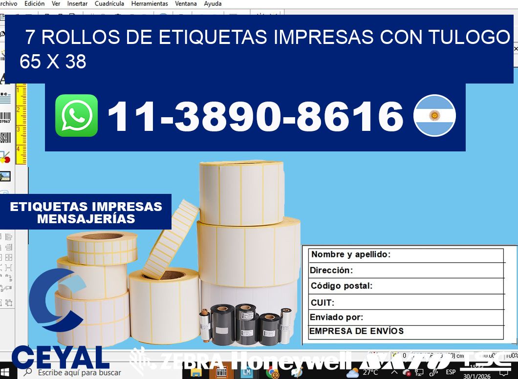 7 rollos de etiquetas impresas con tulogo 65 x 38