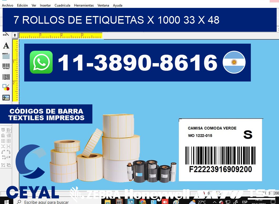 7 rollos de etiquetas x 1000 33 x 48