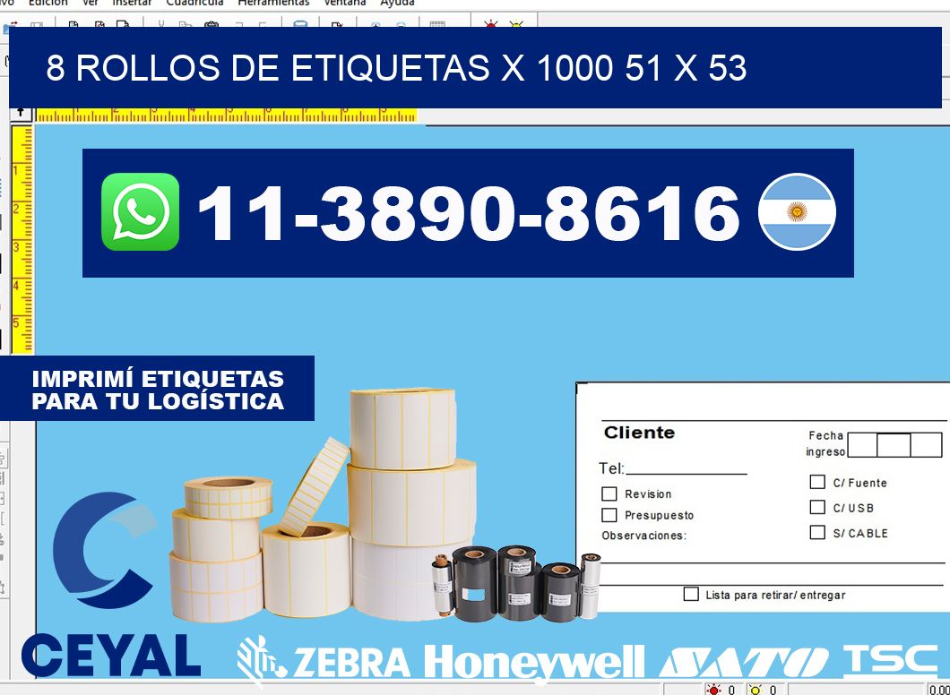 8 rollos de etiquetas x 1000 51 x 53
