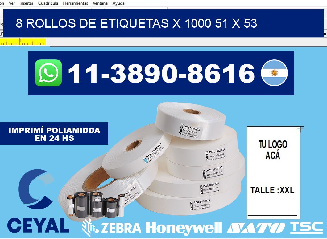 8 rollos de etiquetas x 1000 51 x 53