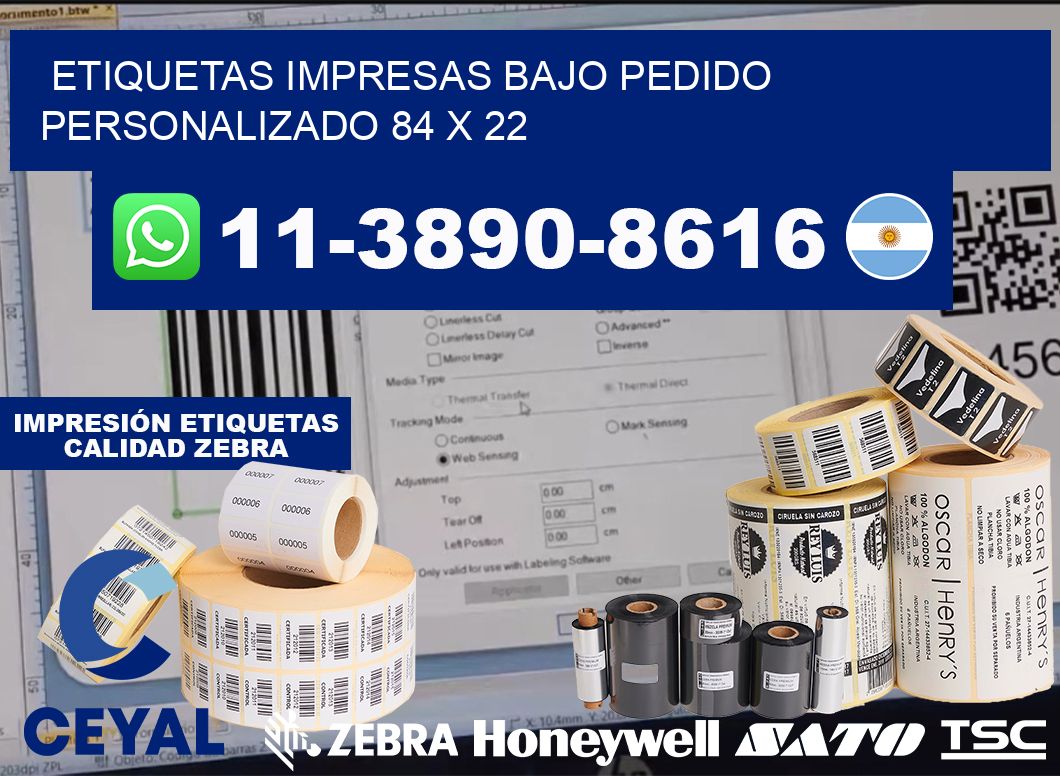 etiquetas impresas bajo pedido personalizado 84 x 22