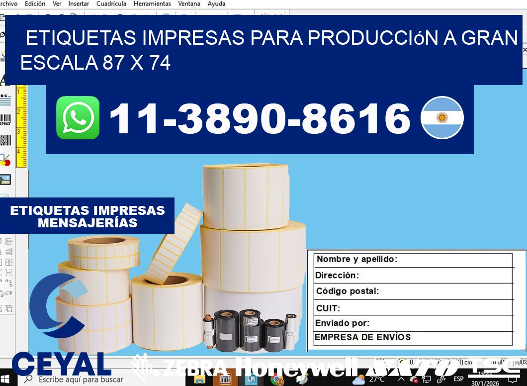 etiquetas impresas para producción a gran escala 87 x 74