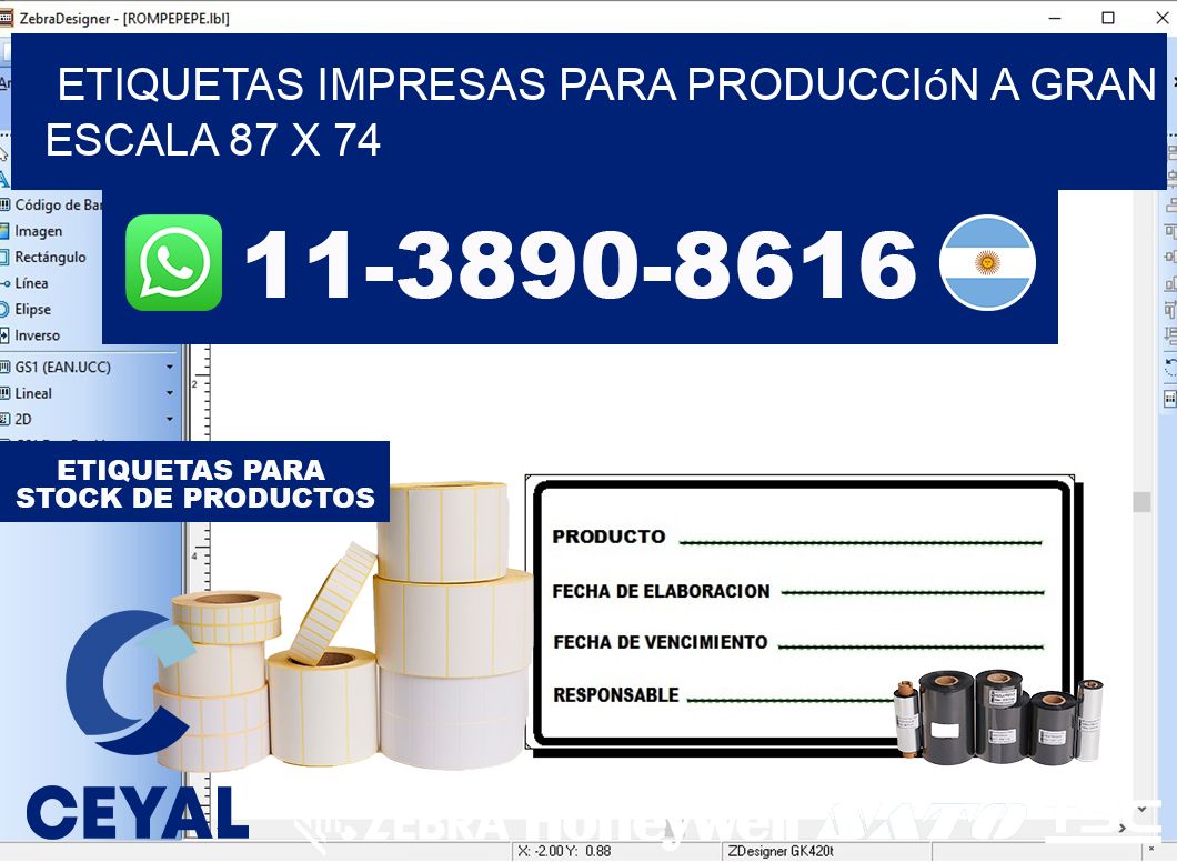 etiquetas impresas para producción a gran escala 87 x 74