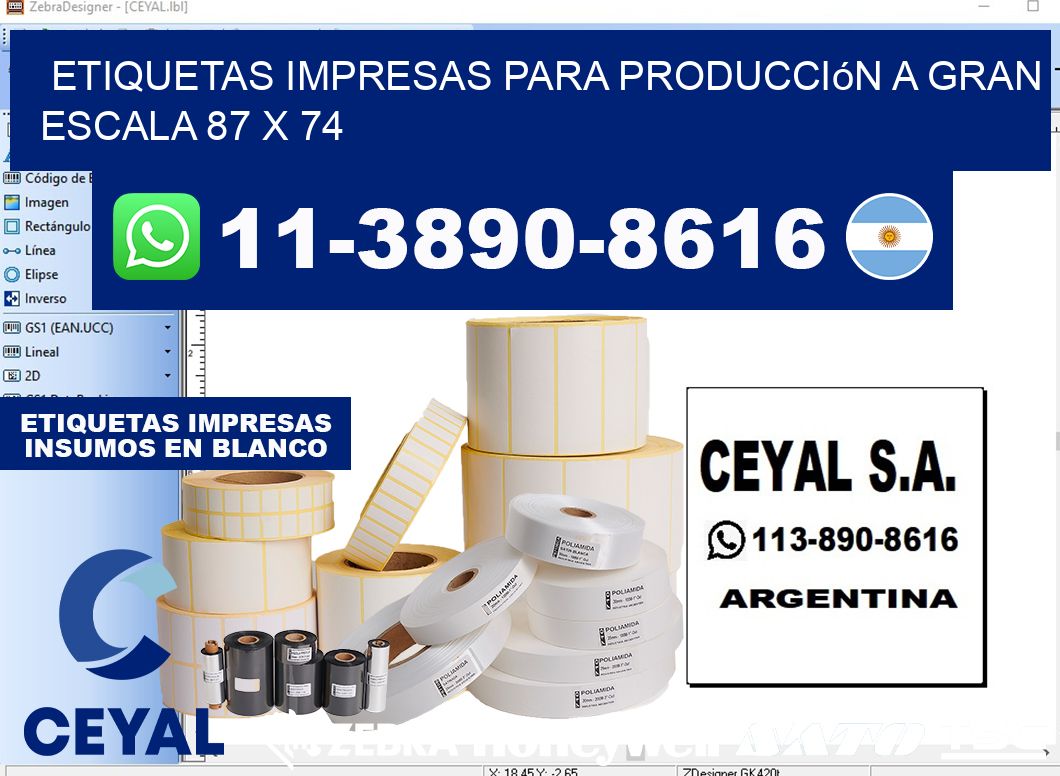 etiquetas impresas para producción a gran escala 87 x 74