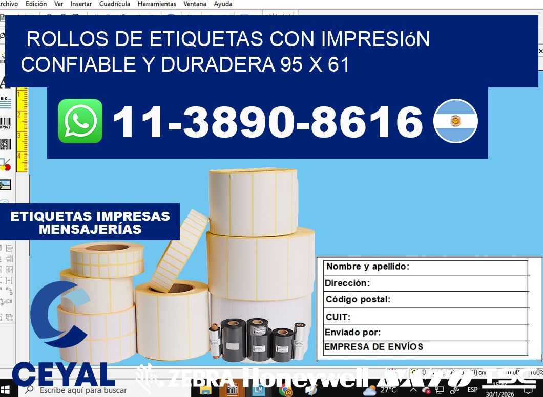 rollos de etiquetas con impresión confiable y duradera 95 x 61