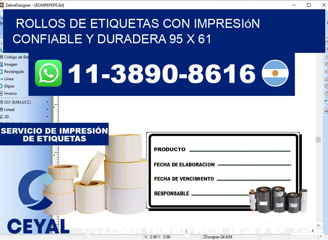 rollos de etiquetas con impresión confiable y duradera 95 x 61