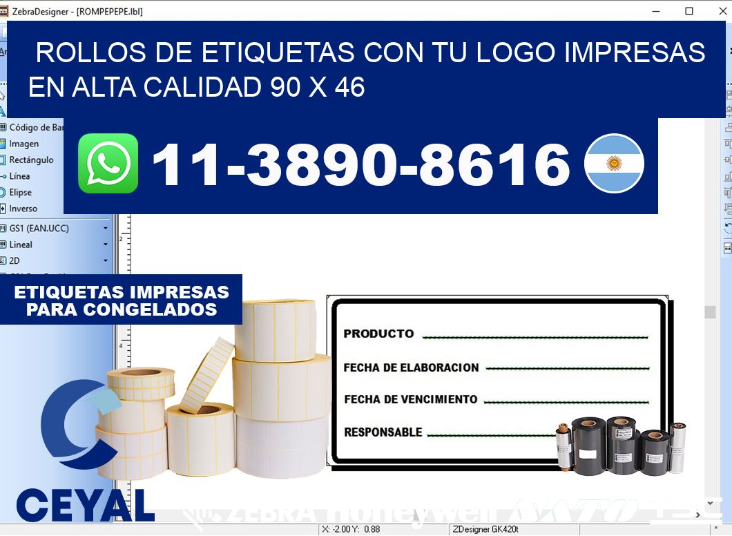 rollos de etiquetas con tu logo impresas en alta calidad 90 x 46