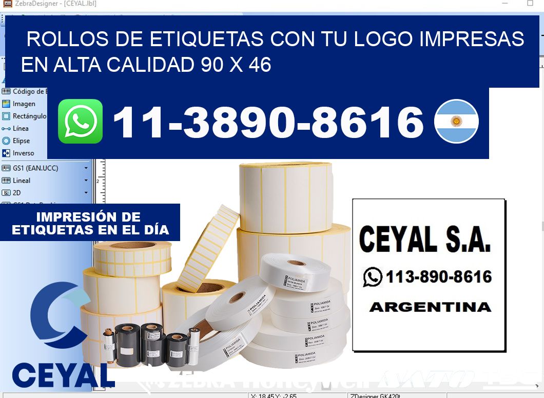 rollos de etiquetas con tu logo impresas en alta calidad 90 x 46