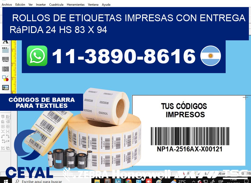 rollos de etiquetas impresas con entrega rápida 24 hs 83 x 94