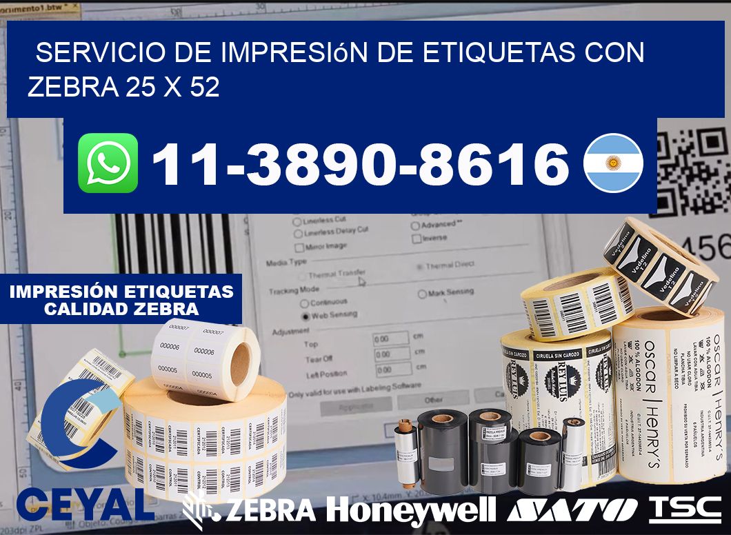 servicio de impresión de etiquetas con Zebra 25 x 52