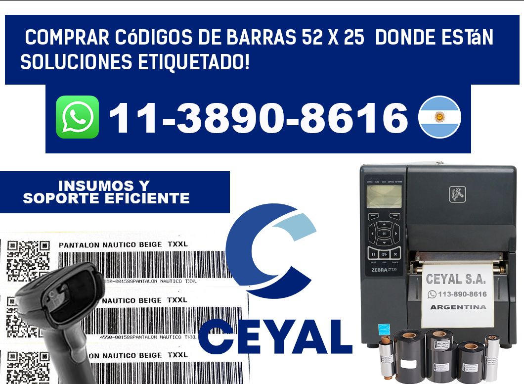 Comprar códigos de barras 52 x 25  donde están soluciones etiquetado!