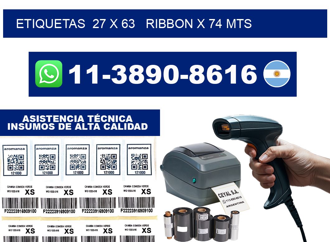 etiquetas  27 x 63   ribbon x 74 mts