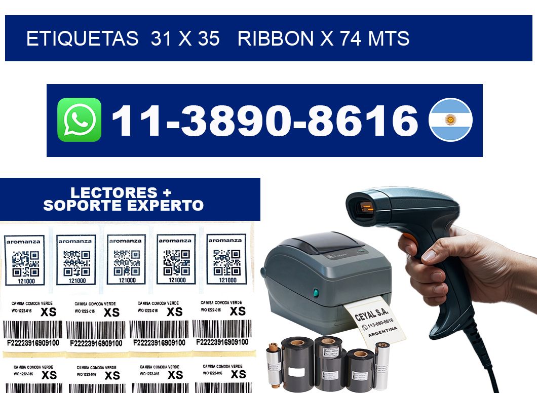 etiquetas  31 x 35   ribbon x 74 mts