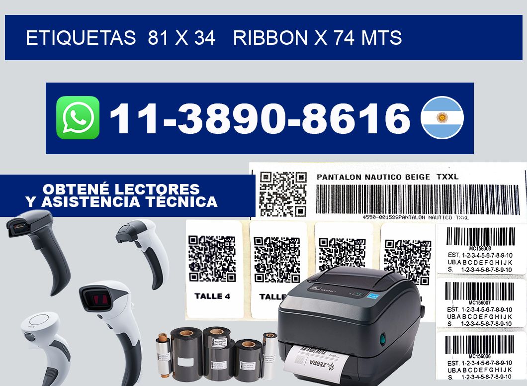 etiquetas  81 x 34   ribbon x 74 mts