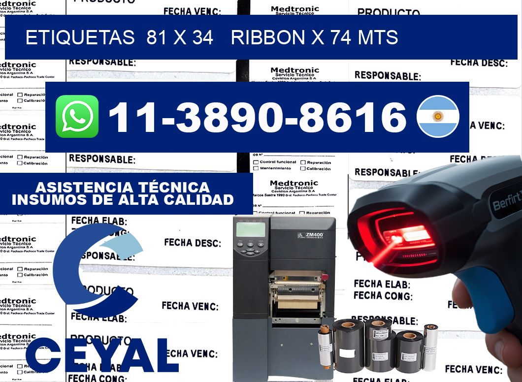etiquetas  81 x 34   ribbon x 74 mts