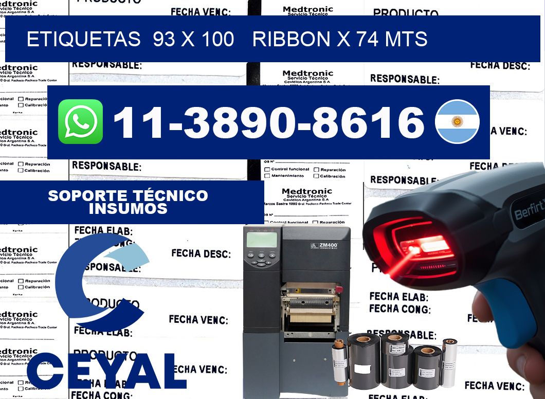 etiquetas  93 x 100   ribbon x 74 mts