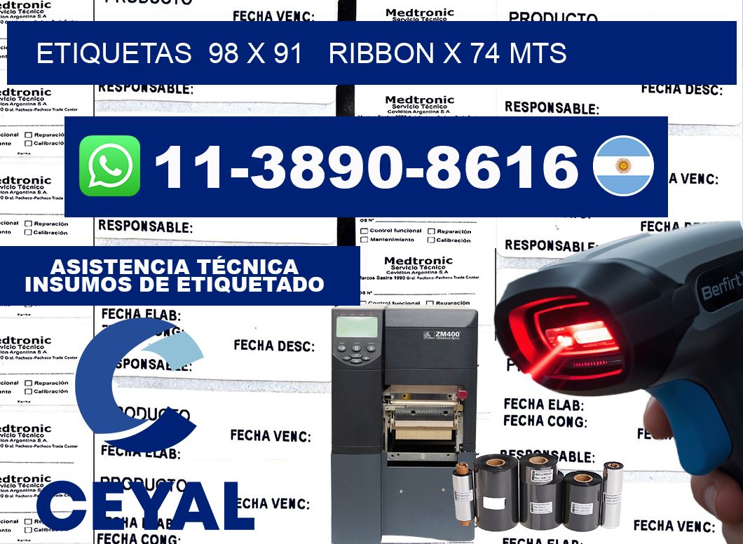 etiquetas  98 x 91   ribbon x 74 mts