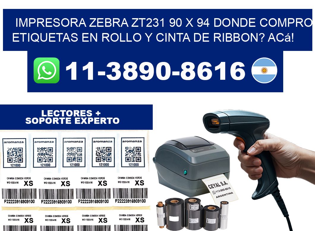 impresora zebra zt231 90 x 94 Donde compro etiquetas en rollo y cinta de ribbon? Acá!