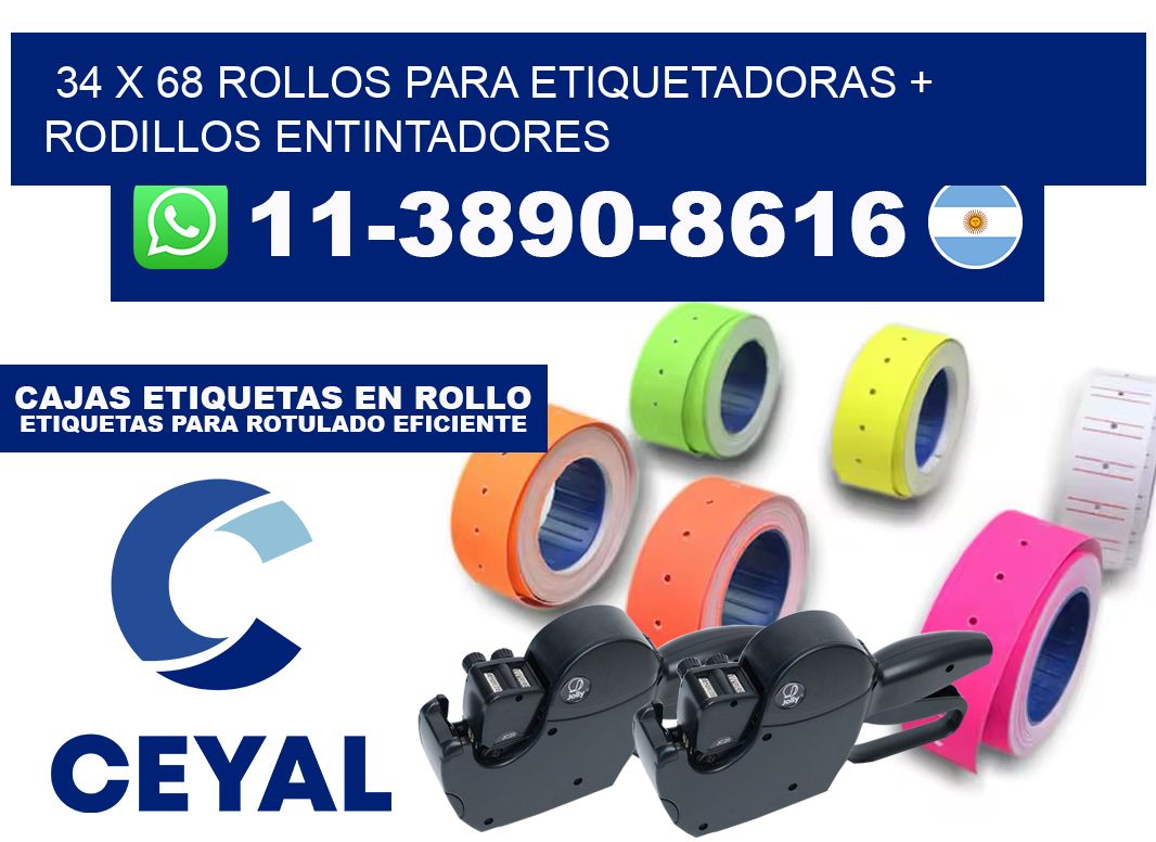 34 x 68 rollos para etiquetadoras + rodillos entintadores