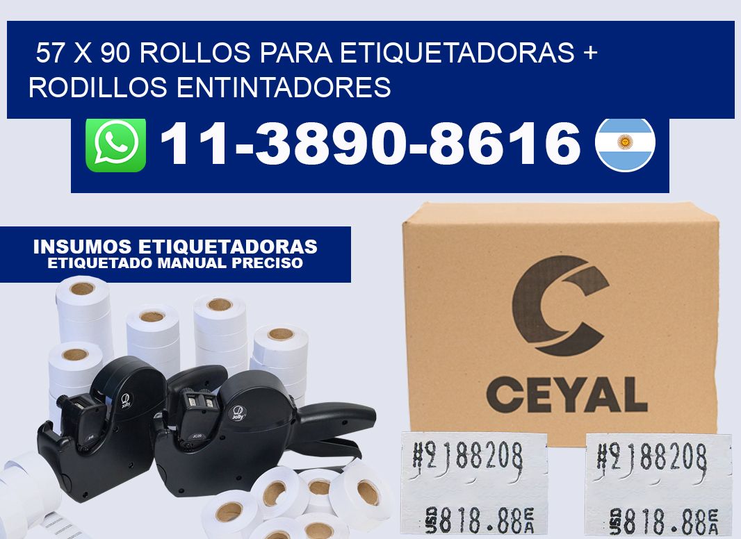 57 x 90 rollos para etiquetadoras + rodillos entintadores