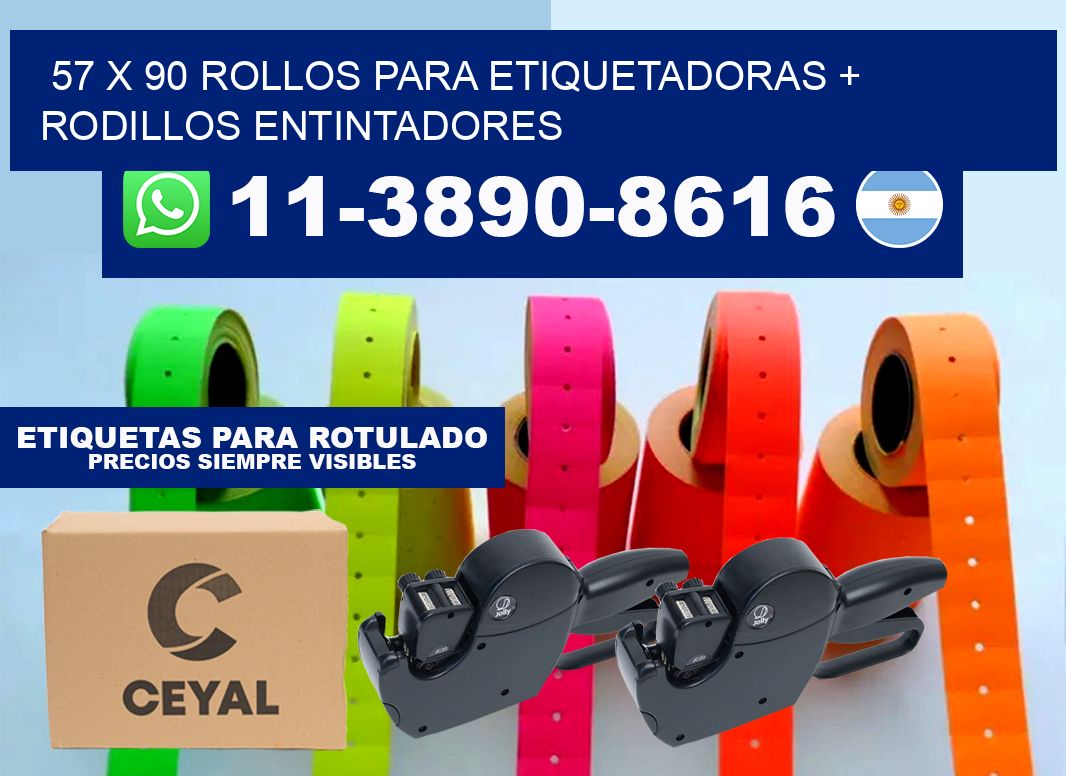 57 x 90 rollos para etiquetadoras + rodillos entintadores