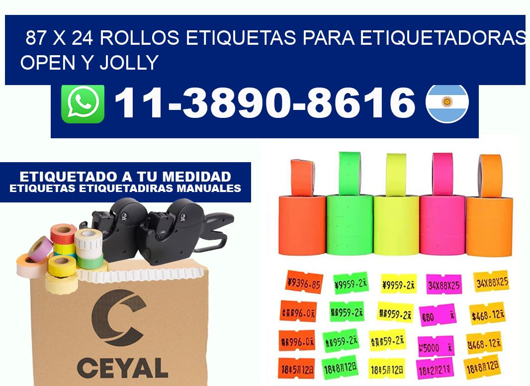 87 x 24 Rollos etiquetas para etiquetadoras open y jolly