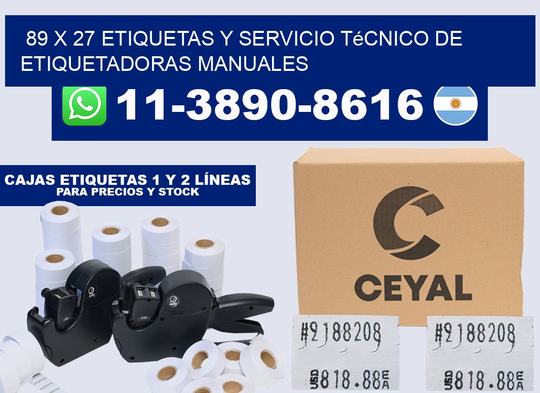89 x 27 etiquetas y servicio técnico de etiquetadoras manuales