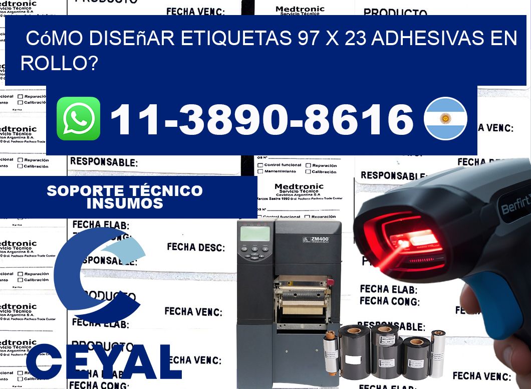 Cómo diseñar etiquetas 97 x 23 adhesivas en rollo?