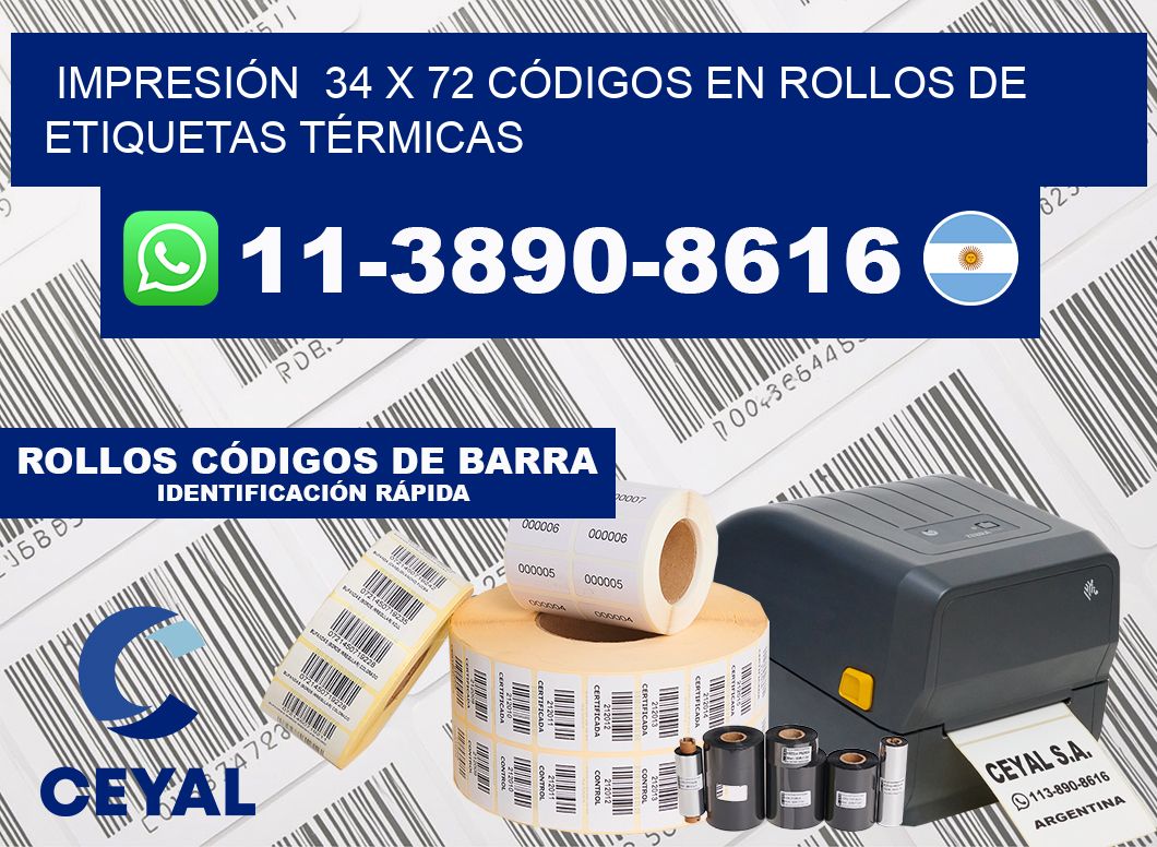 IMPRESIÓN  34 x 72 CÓDIGOS EN ROLLOS DE ETIQUETAS TÉRMICAS